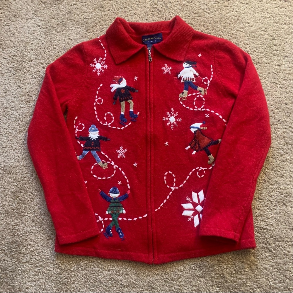 Vintage Charter Club Skates Sweater Full Zip Snowflake Sweater - Picture 4 of 12